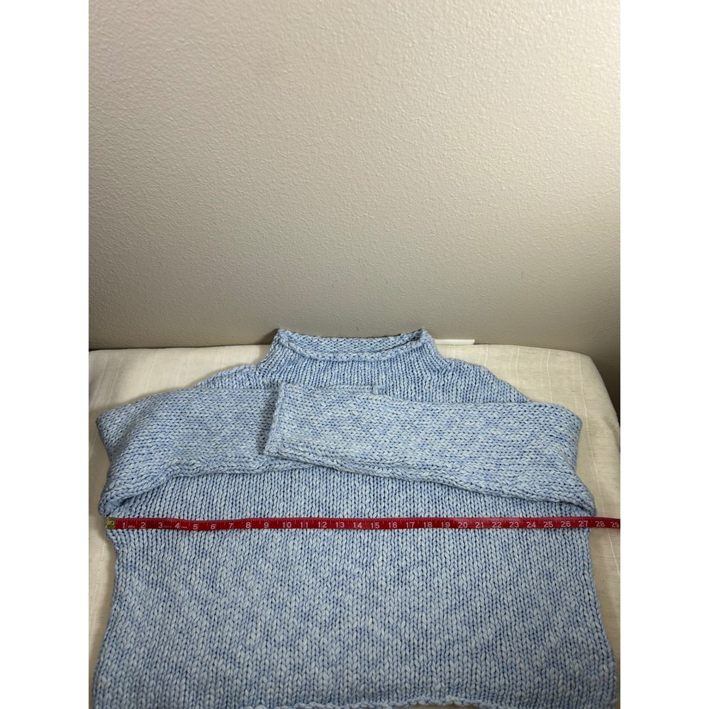 Free People Cotton Blend Opal Rollneck Blue Cozy Boho Relaxing Knit Sweater L - Picture 8 of 10